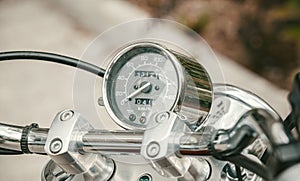 Closeup of  speed dial and gripping of chopper motorbike photo