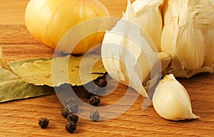 Closeup spicery on cutting board