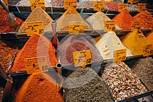 Closeup of spices on sale market. Turkey, Istanbul