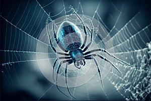 Spider on Cobweb. Generative AI.