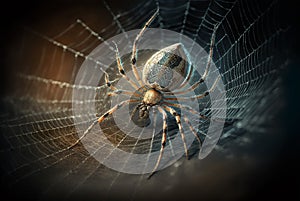 Spider on Cobweb. Generative AI.