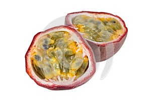 Closeup of a split passion fruit