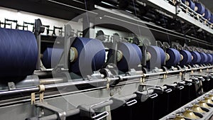 Closeup Spools of Yarn Thread Yarn Making Processes Textile Factory Equipment Spinning Production