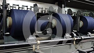 Closeup Spools of Yarn Thread Yarn Making Processes Textile Factory Equipment Spinning Production