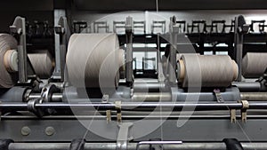 Closeup Spools of Yarn Thread Yarn Making Processes Textile Factory Equipment Spinning Production
