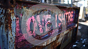 A closeup of a spraypainted message on a rusty metal dumpster in an urban alley. The words Love is the answer can be