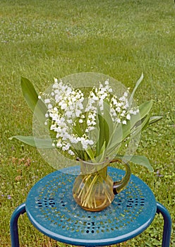 flower arrangement of Lily of the Valley bell-shaped white flowers in Spring photo