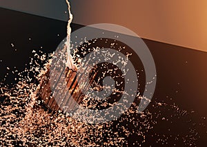 Closeup of an sprinkled object in water on the ground