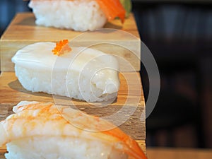 Closeup of squid sushi