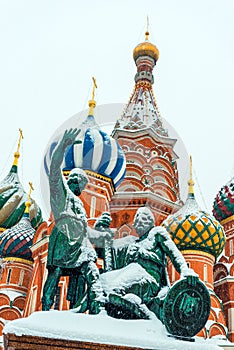 Closeup of St. Basil`s Cathedral on Red Square in Moscow