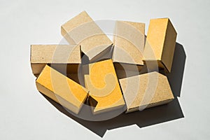 Closeup stack cardboard boxes using as business and logistics co