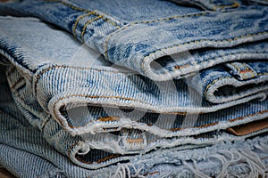 Closeup stack of old jean