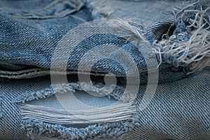 Closeup stack of old jean