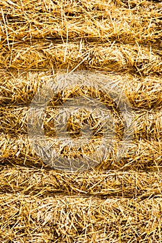 Closeup of a Stacked Round Straw bale