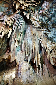 Closeup of stalactites and stalagmites