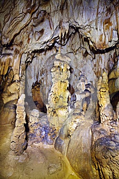 Closeup of stalagmites and stalactites