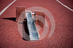 Closeup of starting block on stadium