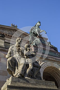 Closeup of statues at the Alte Nationalgalerie in Berlin photo