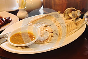 Closeup of Steamed Fish chinese style on white dish