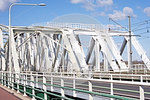 Closeup of a steel bridge on the river Ijssel