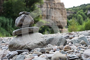 Stone balance in the dry river