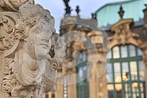 Closeup stone statue at Zwinger palace in Dresden