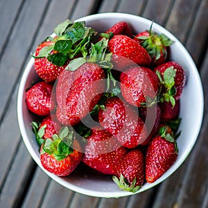 Closeup of strawberries bowl