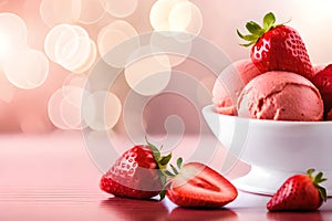 Closeup Strawberry ice cream a delicious-frozen dessert that is loved by many