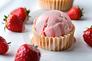 Closeup Strawberry ice cream a delicious-frozen dessert that is loved by many