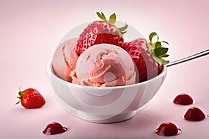 Closeup Strawberry ice cream a delicious-frozen dessert that is loved by many