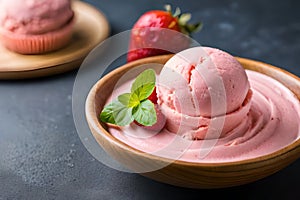 Closeup Strawberry ice cream a delicious-frozen dessert that is loved by many