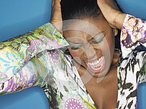 Closeup Of Stressed Young Woman Shouting