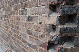 Closeup striking corner wall bricks background geometric