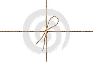 Closeup string or twine tied in a bow isolated on white