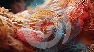 Closeup of structure of microbiotic flora of human body. Microscopic bacteria cells. Science concept. Generative AI