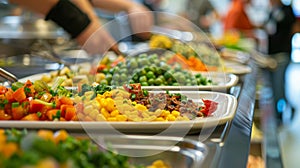 A closeup of a students plate filled with colorful plantbased options from a cafeteria that focuses on reducing meat photo