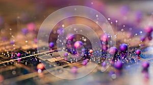 A closeup of a substrate undergoing etching showing the dynamic interactions of chemicals and quantumdot materials with