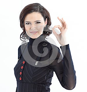 Closeup.successful business woman showing a gesture of OK