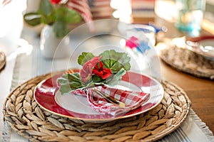 Closeup of a summer picnic place setting