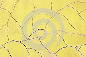 Closeup surface old and crack yellow cement wall texture background