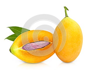 Closeup sweet Marian plum thai fruit isolated on white background Mayongchid Maprang Marian Plum and Plum Mango,Thailand