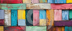 Closeup of a symmetrical pattern of magenta and electric blue wooden blocks