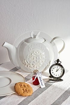 Closeup tea party themed table setting