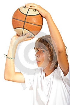 Closeup of teen throwing basketball