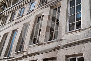 Closeup on a tenant house facade model with windows