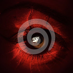 Closeup of terrify demon eye composite photo photo