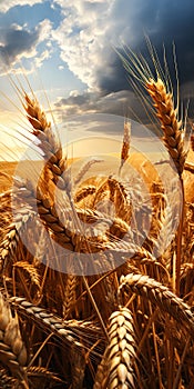 Closeup textures of wheat on a cloudy background