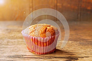 Closeup Thai ancient eggs cupcake put on wooden table