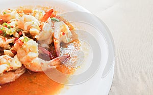 Closeup, Thai Spicy Shrimp on white plate