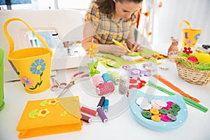 Closeup on threads and buttons on table